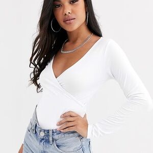 ASOS White Deep Wrap Top Size 4
